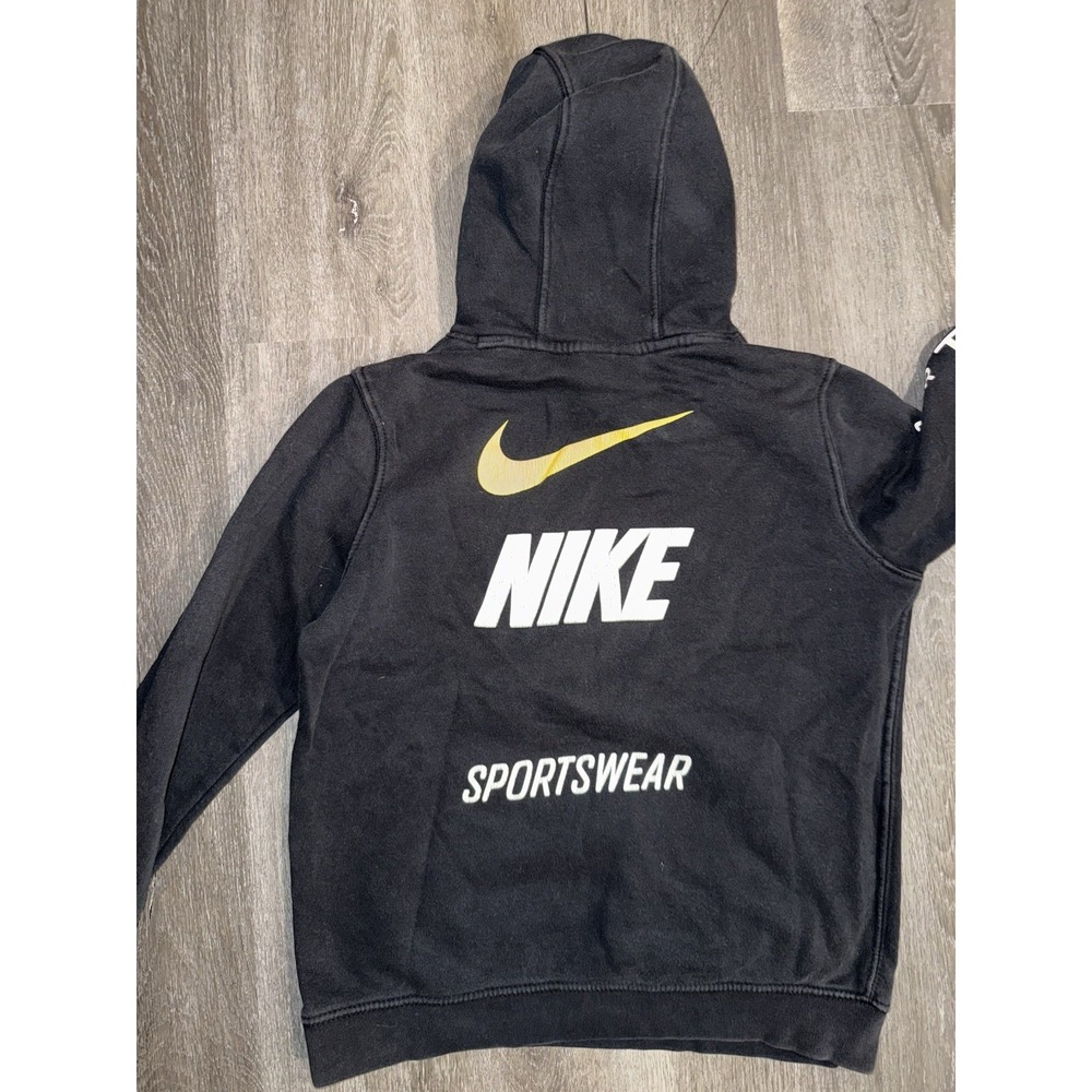 Nike Sportswear Fleece Hoodie Boys Size Large 12-13 Black Pullover Swoosh Logo